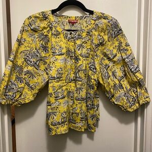 STAUD Yellow and Black Floral Blouse